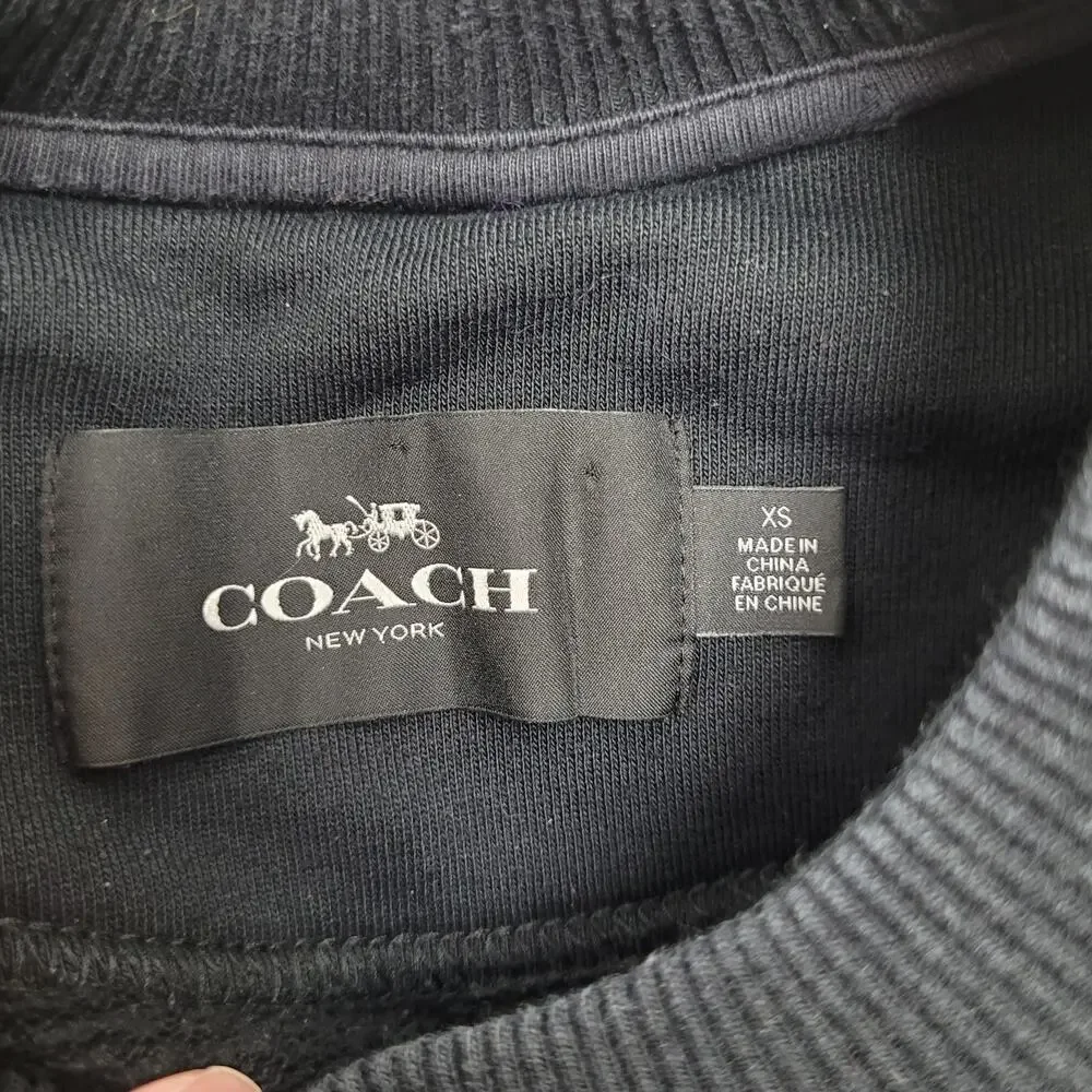 Coach black crew neck floral embroidered fleece pullover large logo